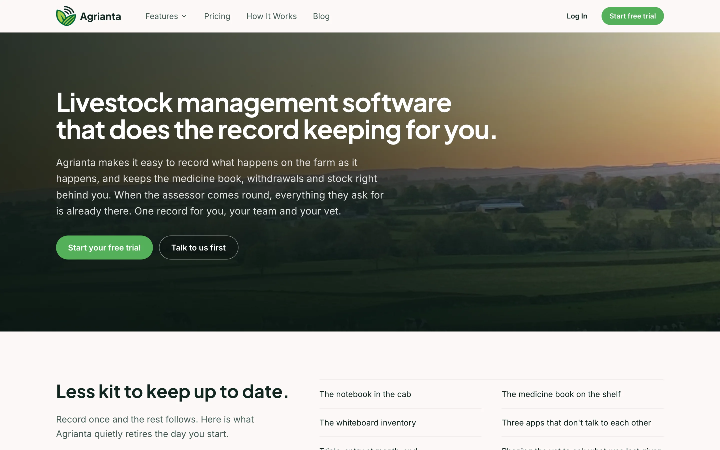 Agrianta, first screen of the live site