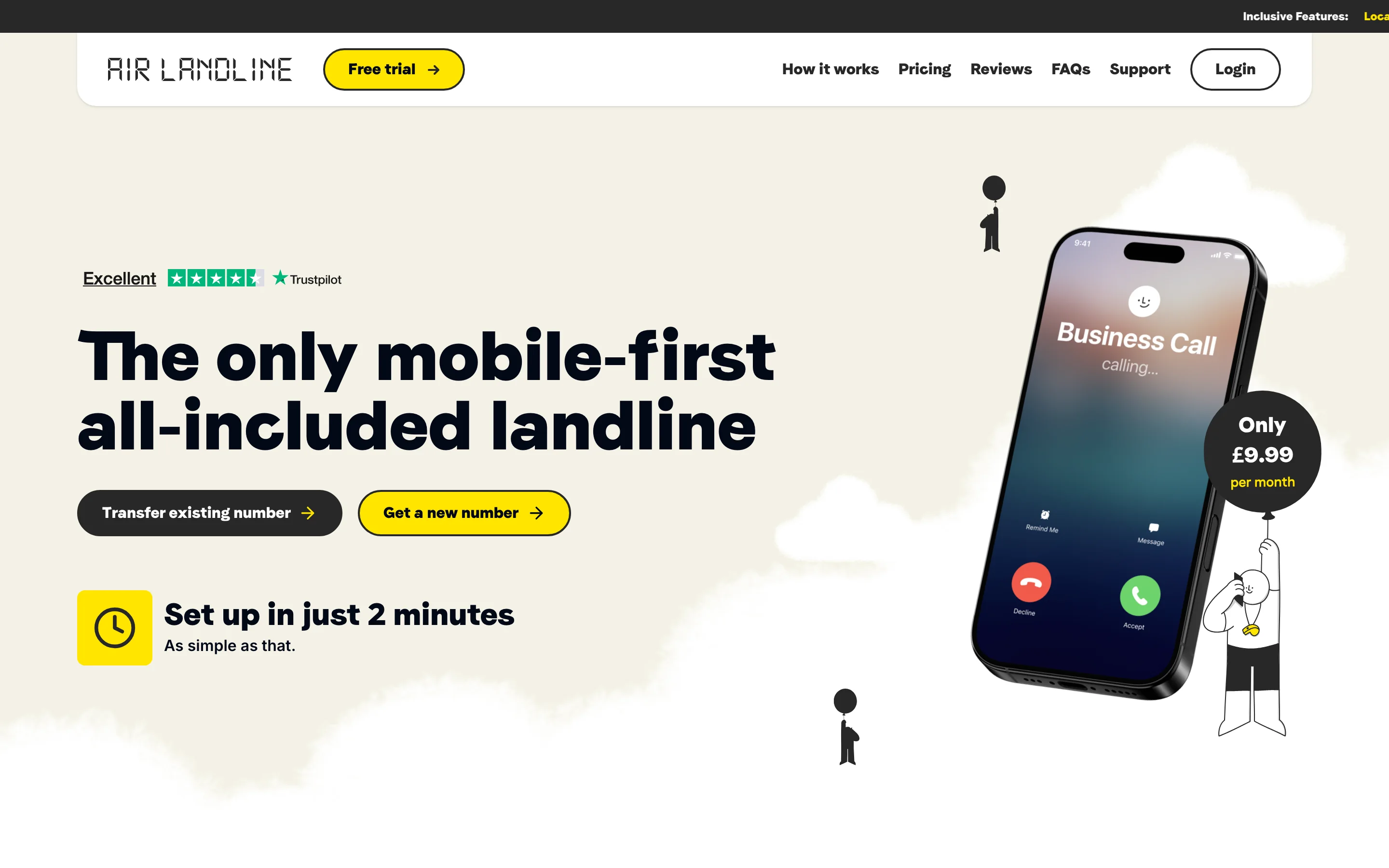 Air Landline, first screen of the live site