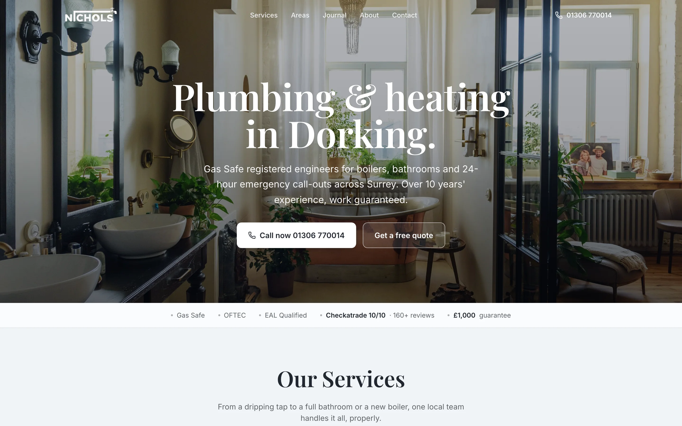 Nichols Plumbing & Heating, first screen of the live site
